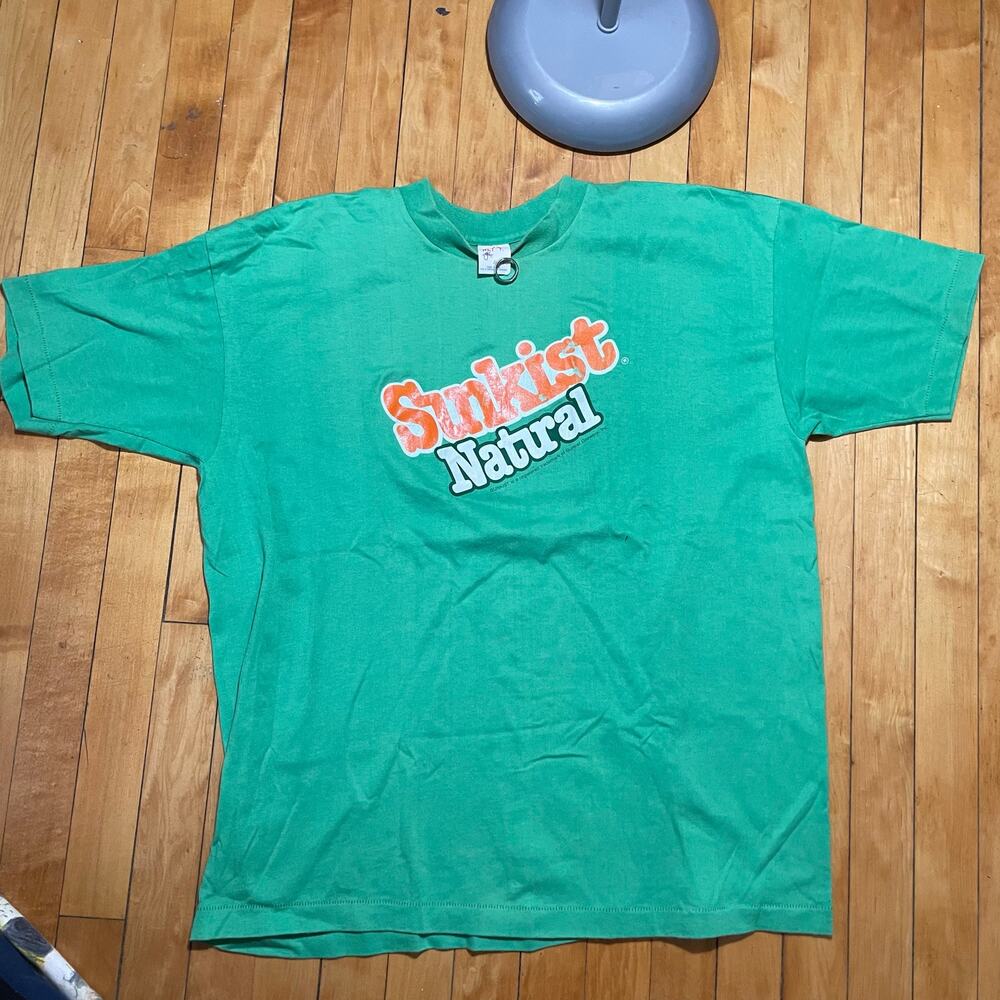 70s Vintage Green Sunkist Shirt Mens Large Soda Pop Drink Brand Promo
